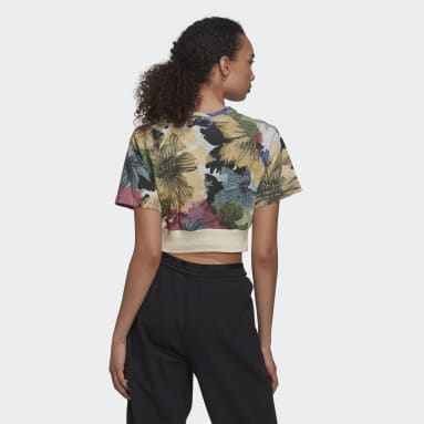 Women Training Beige Allover Print Cropped Tee