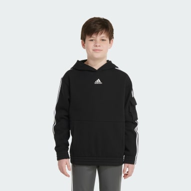 Youth 8-16 Years Training Black 3-Stripes Cargo Pullover Hoodie