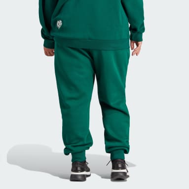 Women Sportswear Green Scribble Embroidery Fleece Pants (Plus Size)