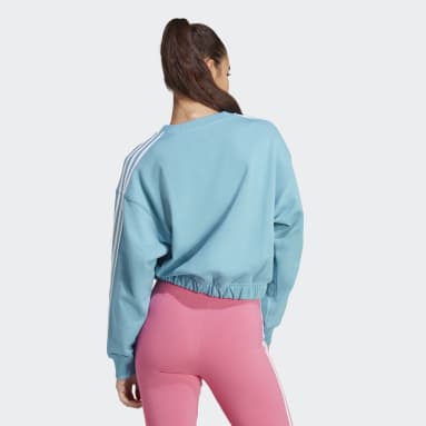Felpa Essentials 3-Stripes Crop Blu Donna Sportswear