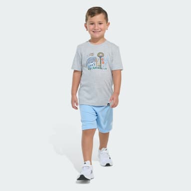 Two-Piece Short Sleeve Cotton Heather Tee and Elastic Waistband Logo Shorts Set