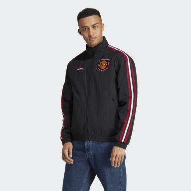 Men Soccer Black Manchester United Anthem Reversible Jacket