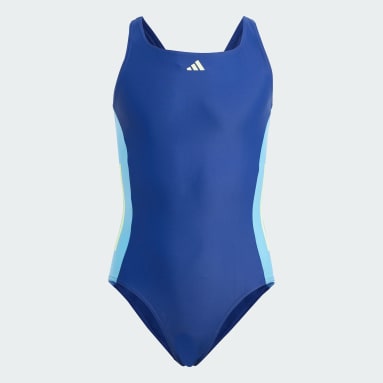 Girls Swimming Blue Cut 3-Stripes Swimsuit