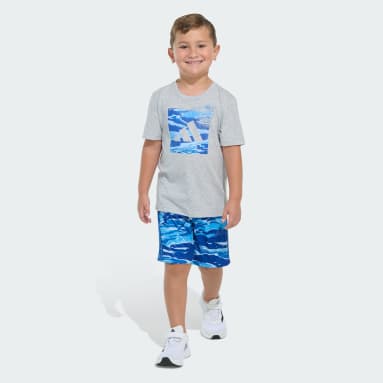 Two-Piece Short Sleeve Cotton Heather Tee and Elastic Waistband Printed Shorts Set