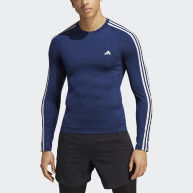 T-shirt à manches longues Techfit 3-Stripes Training Bleu Hommes Fitness Et Training