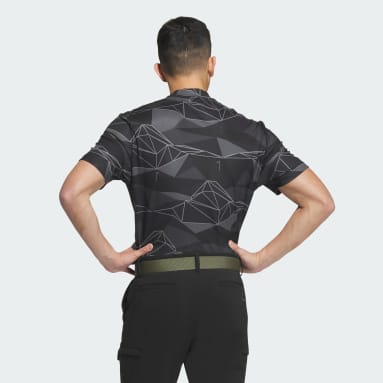 Men Golf Black AEROREADY Allover Print Short Sleeve Mock Neck Shirt