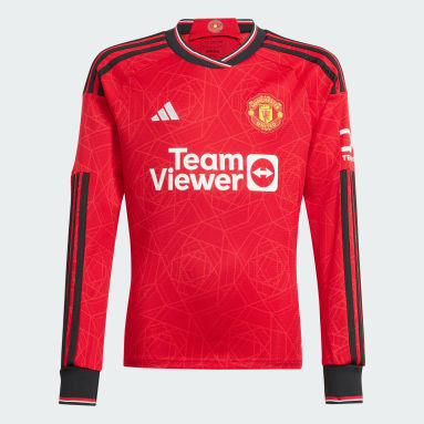 Kids Football Red Manchester United 23/24 Long Sleeve Home Jersey Kids