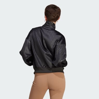 Women Originals Black Trefoil Monogram Satin Track Top