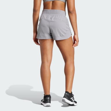 Women Training Grey Pacer Stretch-Woven Zipper Pocket Lux Shorts