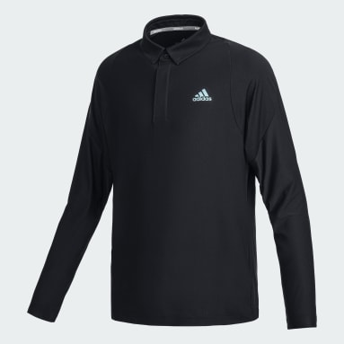 남성 Golf Black 스트레치 긴팔 폴로 셔츠