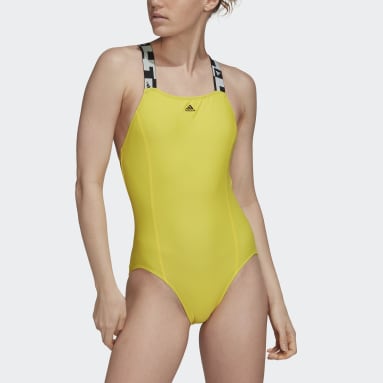 Frauen Schwimmen Tape Badeanzug Gelb