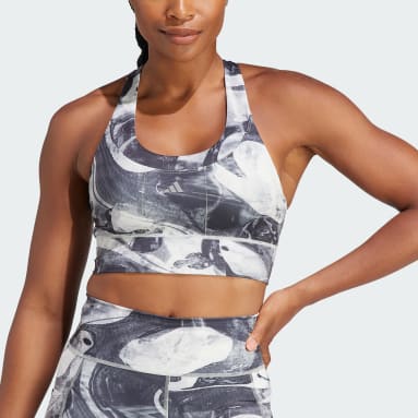 adidas Believe This Medium Support Allover Print Sports Bra Grey