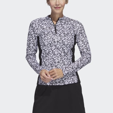 Women Golf Black Ultimate365 Printed 1/4-Zip Mock-Neck Golf Polo Shirt