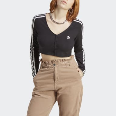 T-shirt boutonné à manches longues Adicolor Classics 3-Stripes Noir Femmes Originals