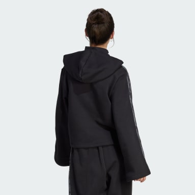 Polerón Estampado Floral 3 Tiras Tela Fleece Negro Mujer Sportswear
