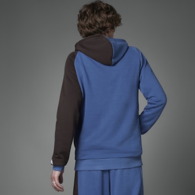 Men Training Blue Colorblock French Terry Hoodie