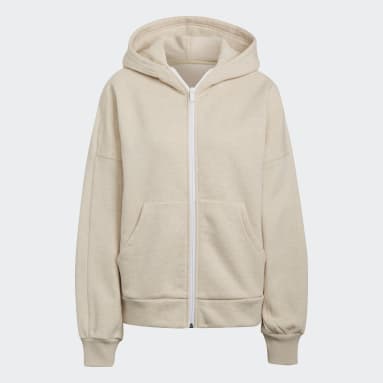 Frauen Sportswear adidas Sportswear Studio Lounge Fleece Kapuzenjacke Beige