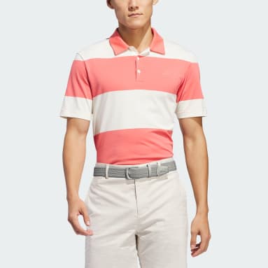 Men Golf Beige Colorblock Rugby Stripe Polo Shirt