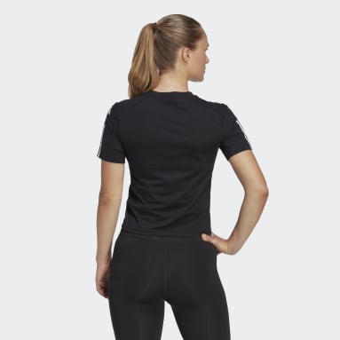 T-shirt Train Essentials Train Cotton 3-Stripes Crop Nero Donna Fitness & Training