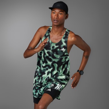 Men's Running Green Own the Run 3-Stripes Allover Print Singlet