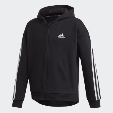 Polera con Capucha 3 Tiras Full-Zip Negro Niña Sportswear