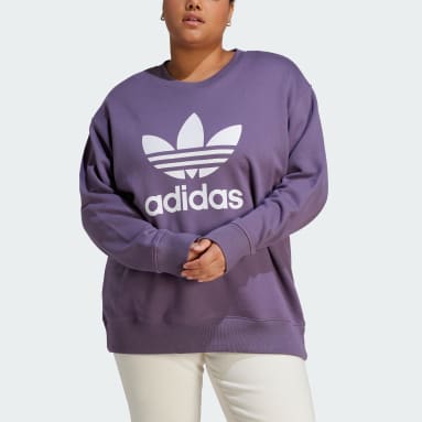 Women Originals Purple Adicolor Trefoil Crew Sweatshirt (Plus Size)