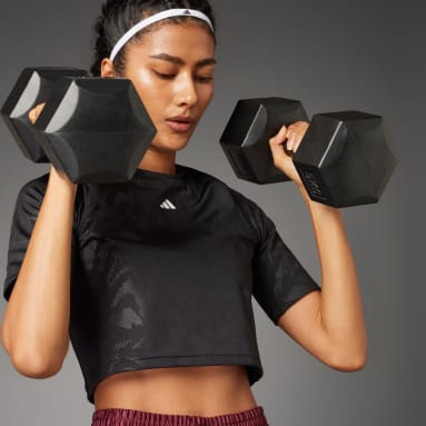 T-shirt Power Cropped Noir Femmes Fitness Et Training