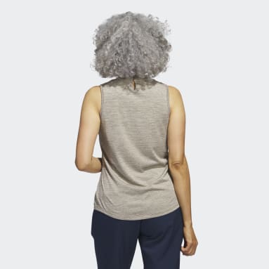 Polo de golf sans manches à col cheminée et en tissu chiné Essentials vert Femmes Golf
