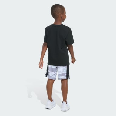 adidas Two-Piece Short Sleeve Cotton Tee and Elastic Waistband Printed Shorts Set