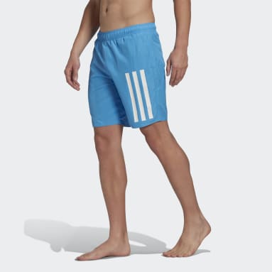 Men Swimming Blue Classic Length 3-Stripes Swim Shorts