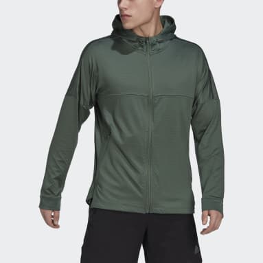 Veste à capuche entièrement zippée chaude Workout Vert Hommes Fitness Et Training