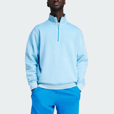 Men Originals Blue Trefoil Essentials+ Dye Half Zip Crew Sweatshirt