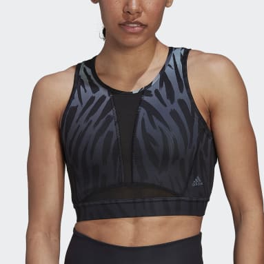 Women Gym & Training Grey adidas Training Light-Support Long-Line Tiger-Print Bra