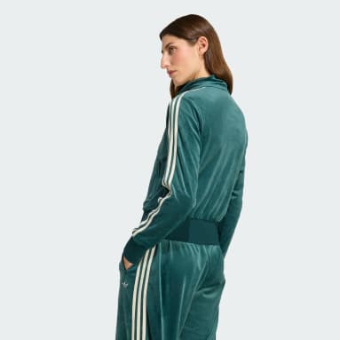 トップス Adidas Velour Track Short Jacket adidas Originals Essentials Purple Velour Zip Crop Track