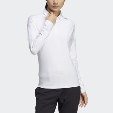 Women Golf White 긴팔 스트레치 폴로 셔츠