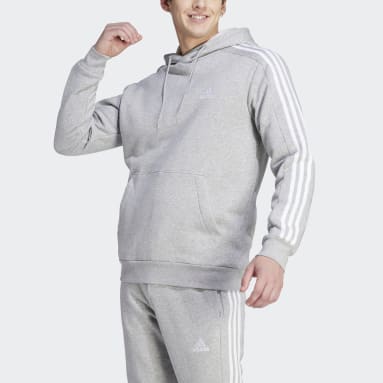 Mænd Sportswear Grå Essentials Fleece 3-Stripes hættetrøje