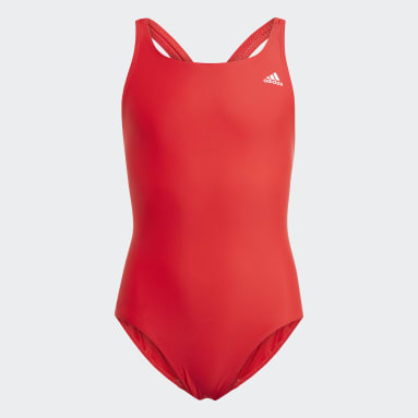 Girls Swimming Red Solid Fitness Swimsuit