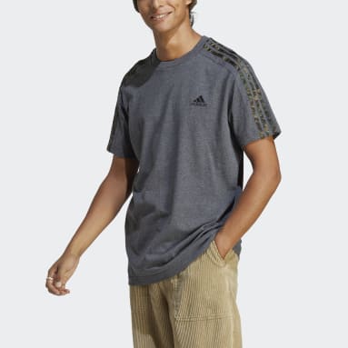 Camiseta Essentials 3 Rayas Tejido Jersey Gris Hombre Sportswear