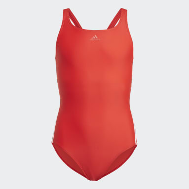 Mädchen Schwimmen Athly V 3-Streifen Badeanzug Rot