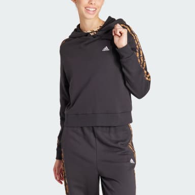 Sudadera con capucha Essentials Animal Print Relaxed 3 bandas Negro Mujer Sportswear