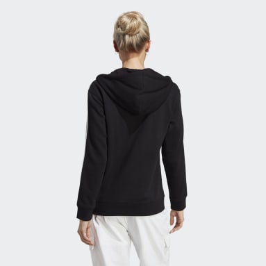 adidas Women's Essentials Linear Full Zip French Terry Hoodie, Black/White,  X-Small at  Women's Clothing store