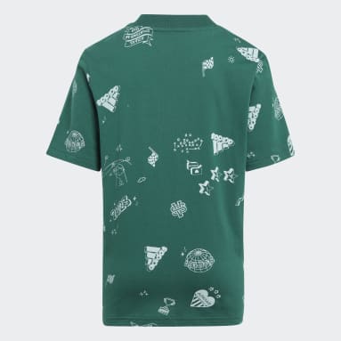 Youth 8-16 Years Sportswear Green Brand Love Allover Print Tee Kids