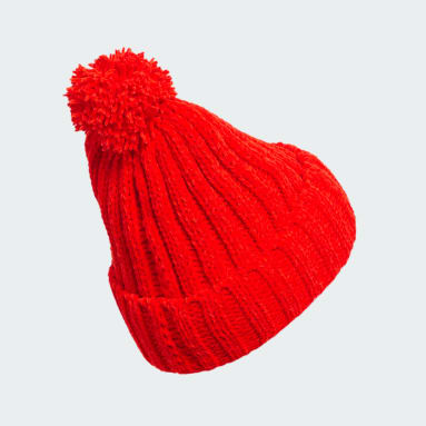 Frauen Golf Chenille Cable-Knit Bommelmütze Rot