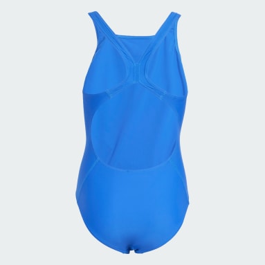 Girls Swimming Blue Solid Small Logo Swimsuit