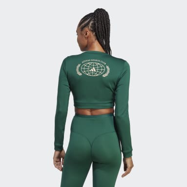 Kvinder Fitness Og Træning Grøn Sports Club Long Sleeve Crop T-shirt