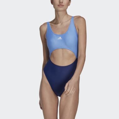 Women Sportswear Blue Colorblock Swimsuit