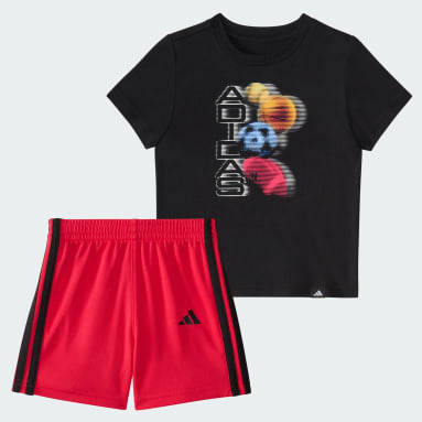 Two-Piece Short Sleeve Graphic Cotton Tee and 3-Stripes Shorts Set