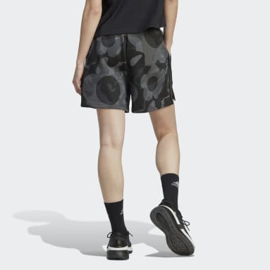 Women's Sportswear Black Floral Graphic 3-Stripes Fleece Shorts