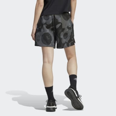Shorts Estampado Floral 3 Rayas Algodón Perchado Negro Mujer Sportswear