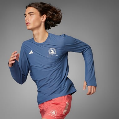 Men's Running Blue Boston Marathon 2024 Own the Run Long Sleeve Tee